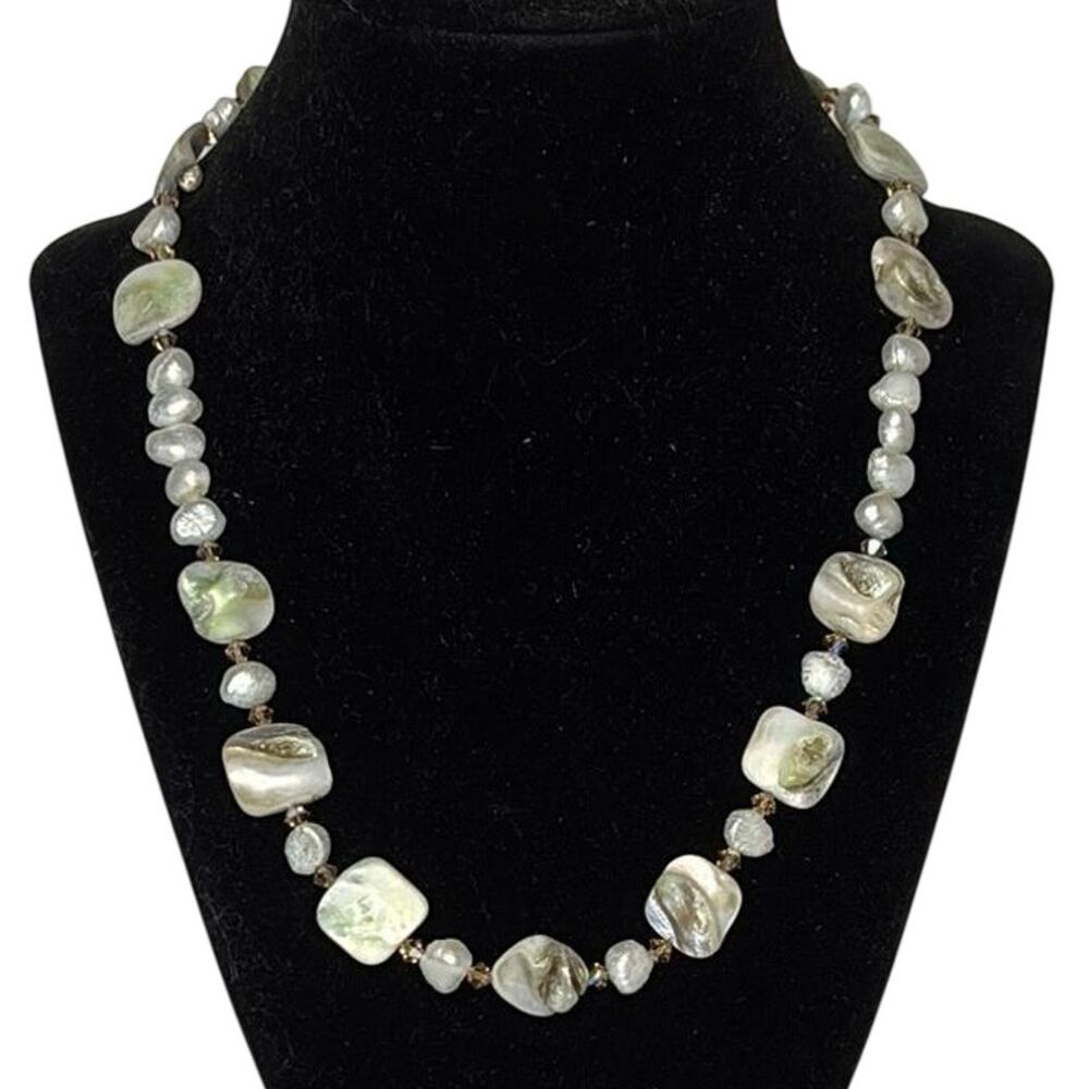 Vintage Real Shell Necklace Mother of Pearl Nugget Bead Strand 19” Coastal Boho